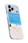 Phone case with beach scene design on a white background