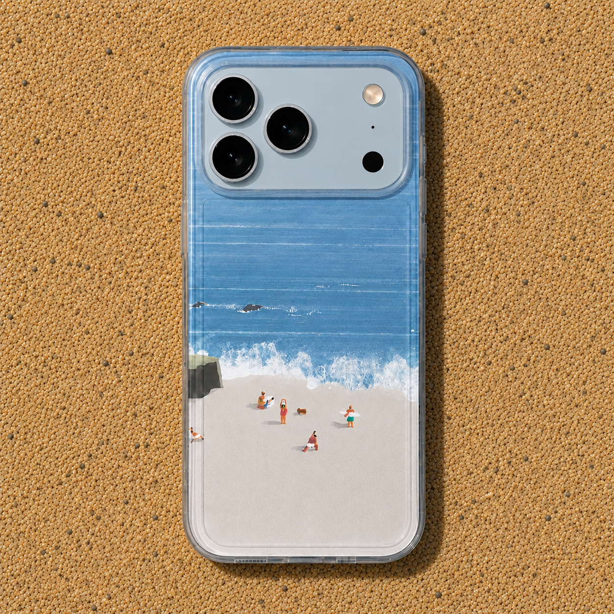 Phone case with beach design on a sandy background