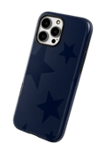 Navy blue phone case with star patterns on a white background